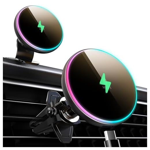 MOKPR Magnetic Wireless Car Charger, MagSafe Compatible Car Mount Wireless Charger Phone Holder for Dash Air Vent, Colorful LED HandsFree Magnet Car Charger iPhone 14/13/12 Series