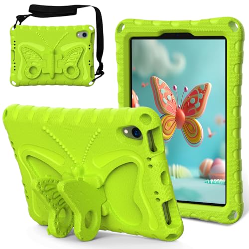 Coque iPad Mini 7 2024 et Mini 6 en mousse EVA verte avec bandoulière et support