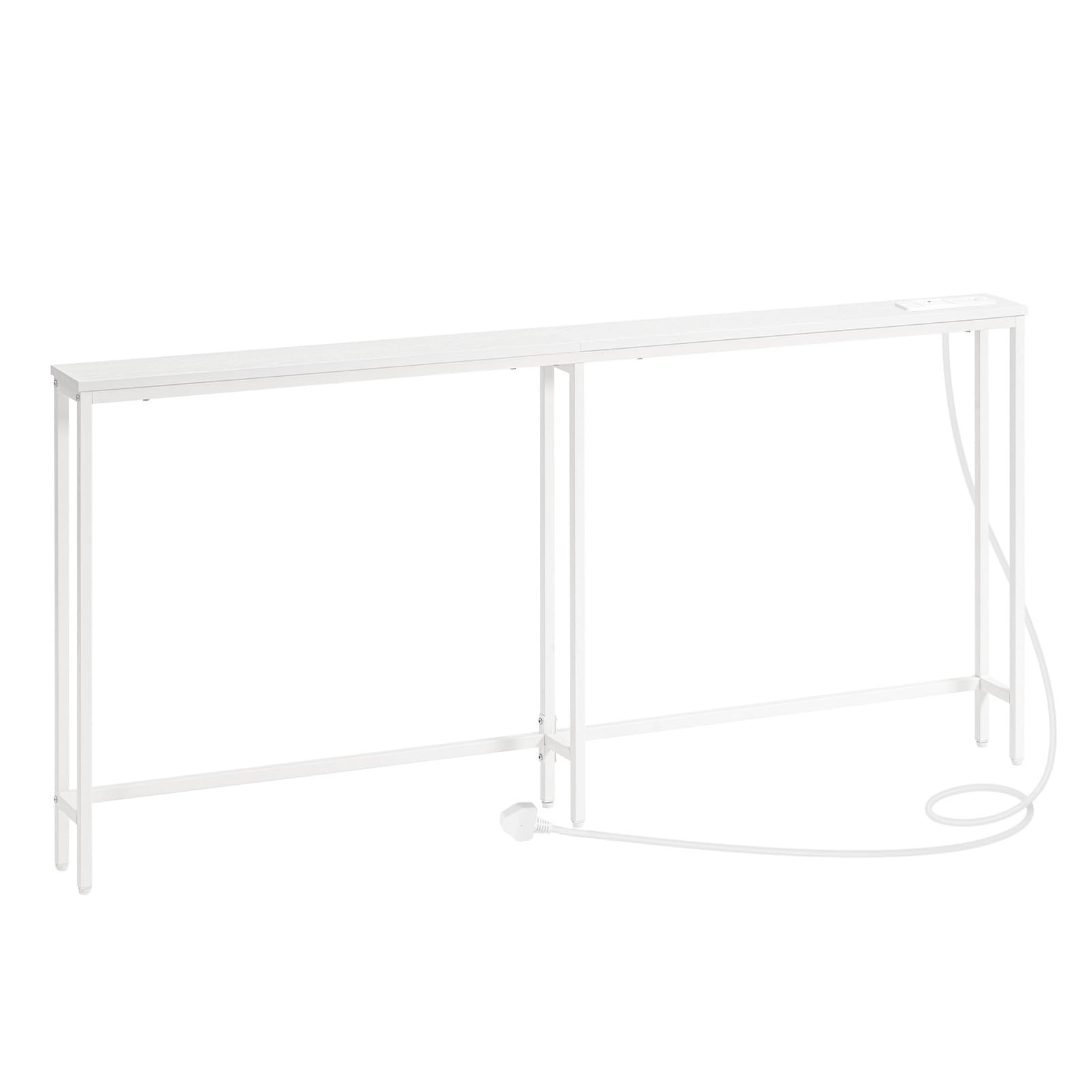 HOOBRO Narrow Console Table with Charging Station, 160 cm Behind Sofa Couch Table, Long Hallway Table, Slim Console Table for Hallway, Entryway, Living Room, White EWW165KXG01