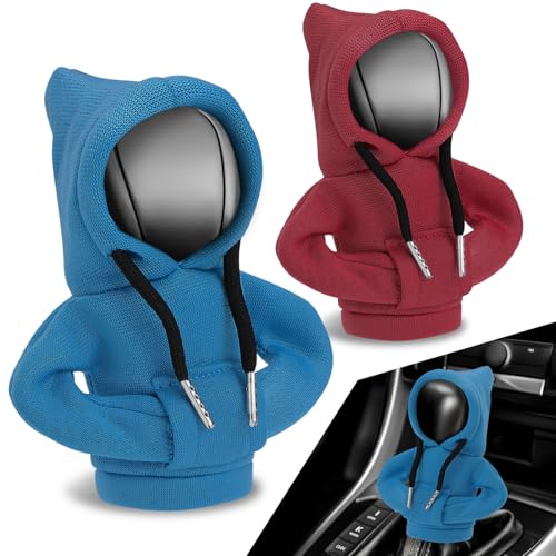 Auto Dynasty 2pcs Car Gear Shift Knob Hoodie, Mini Hoodie Shifter Cover, Automotive Interior Decoration, Gear Shifter Stick Protector, Auto Manual Transmission Lever Cover, Blue/Red