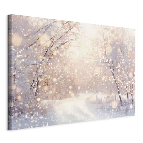 decomonkey Cuadro Lienzo Bosque con copos de nieve 120 x 80 cm 1 pieza Impresión Decoración Cuadro De Pared Material Tejido no Tejido Gráfica Foto Salon Regalo Nieve Naturaleza Sol