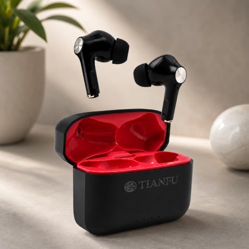 Image of TWS True Wireless in Ear Earbuds with 20H Playtime | Type-C Charging | HD Stereo Sound, Built-in Mic, Touch Control | Earphones for Calling, Music, Gaming | Made in India Bt V5.3 (Black-Red)