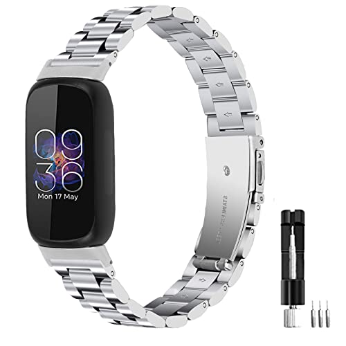 Metal Bands Compatible for Fitbit Inspire 3 for Women & Men,Solid Stainless Steel Adjustable Strap...