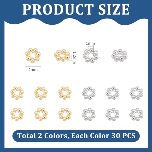 UNICRAFTALE 60pcs 2 Colors 304 Stainless Steel Spacer Beads Flower Shaped Loose Beads Accessories for Bracelets Necklaces Jewelry Making - Image 3