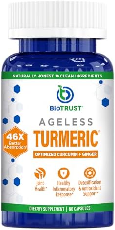 BioTrust Ageless Turmeric Supplement - CurcuWIN Turmeric Curcumin with Ginger Extract - 46x More Bioavailable, High Absorption, Long Lasting - Antioxidant Support (60 Capsules)