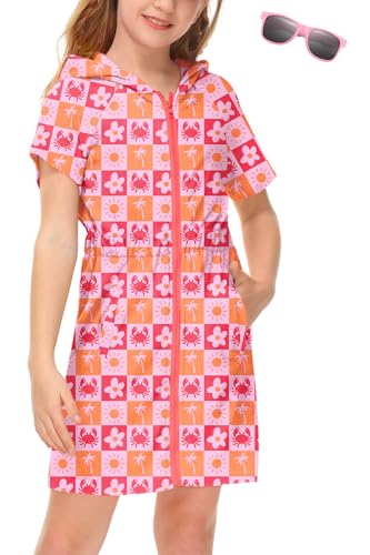Image of BesserBay Girls Swim Cover Up Beach Bathing Suit Coverups for Swimwear Zip-Up Terry Cloth Robes with Sunglasses 6-14 Years