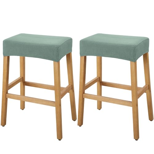 Image of YISUN Stool Covers Rectangle - 2 Pack Stretch Waterproof Saddle Seat Cover Counter Bar Stools Bar Chairs Covers Kitchen Island Chairs Cushion Protector (2, Green)