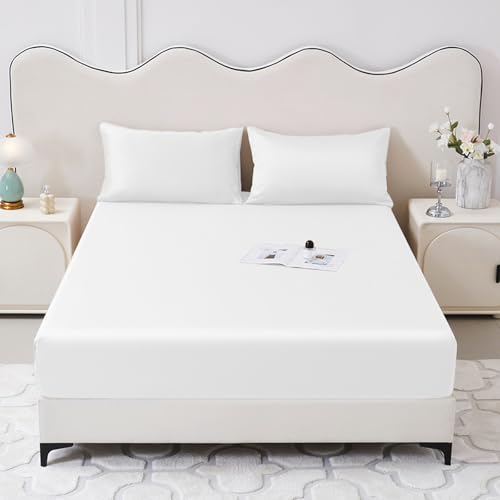 JIANINGHOME Sábana bajera ajustable de 99 x 190 + 30 cm, sábana bajera de satén, transpirable, suave, cepillado