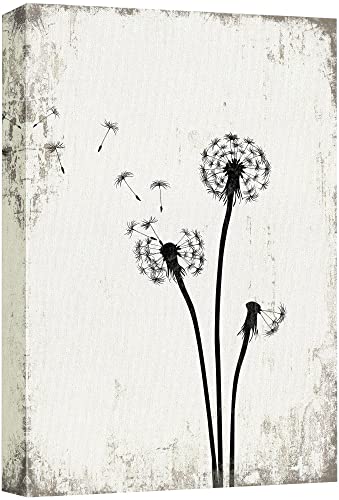 wall26 Canvas Print Wall Art Black & White Grunge Dandelion Flower Set Nature Plants Digital Art Modern Rustic Dramatic Dark Duotone for Living Room, Bedroom, Office - 16"x24"