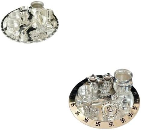 set of 2 Silver plated pooja thali set for housewarming pooja thali/diwali festival/gift item, 180224o