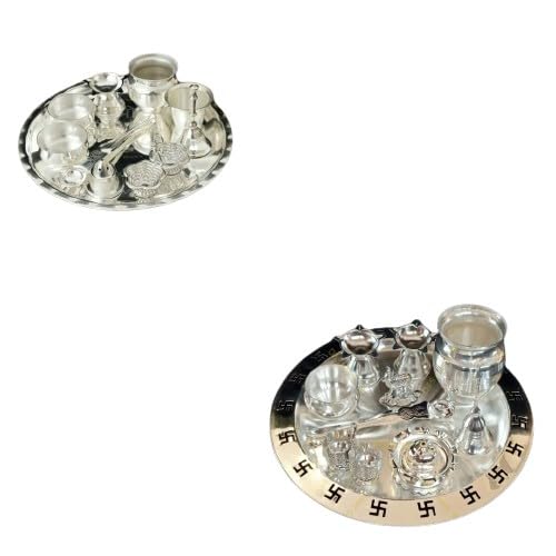 set of 2 Silver plated pooja thali set for housewarming pooja thali/diwali festival/gift item, 180224o
