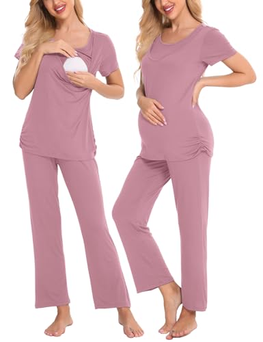Image of LecGee Labor/Delivery Maternity Nursing Pajama Sets Loungewear for Breastfeeding Nursing Shirts Pregnancy Pants