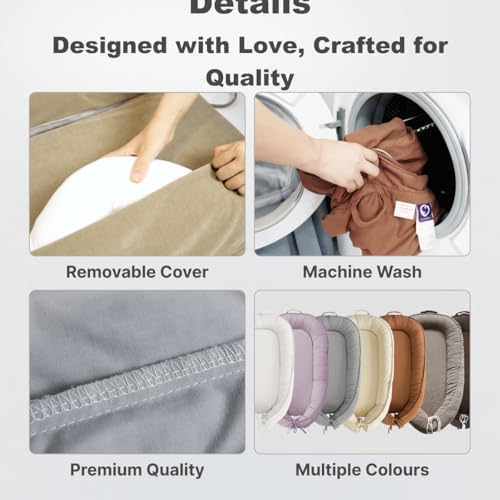 Image of Infant Lounger, Baby Nest Cover for Baby Girls & Boys, Newborn Essentials for Baby 0-18 Months, 100% Cotton Breathable (Golden Brown2)