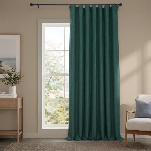 Image of HPD Half Price Drapes - Faux Linen Curtains for Living Room (1 Panel) - 100W X 96L - Extra Wide Textured Room Darkening Curtains for Bedroom 96 Inches Long - Drapes for Home Decor, Focal Green