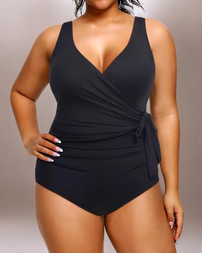 Image of Yonique Plus Size One Piece Swimsuits for Women Tummy Control Bathing Suits Full Coverage Swimwear