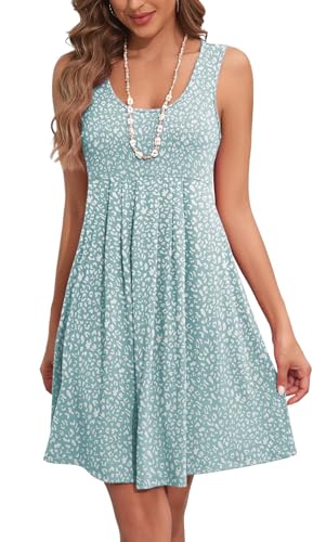 Arevill Sommerkleid Damen Leicht Boho Tank Kleid Ärmellos Rundhals Blumen Lässige Strandkleid Freizeitkleid Minikleider
