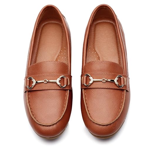 Image of Women's Wide Loafers Casual Slip on Flat Shoes Women's Comfort Penny Loafers with Arch Support Women Dressy Moccasins