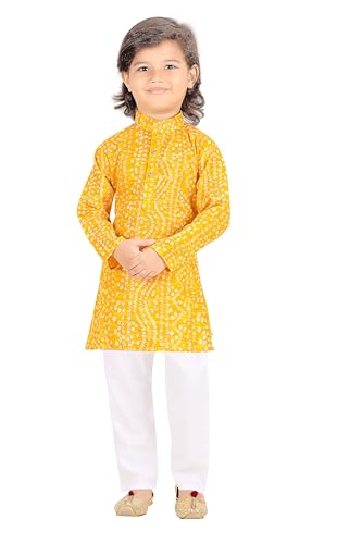 Image of TinySteps Traditional Bandhani Print Kids Festive Ethnic Wear Boys Cotton Kurta Pajama Set