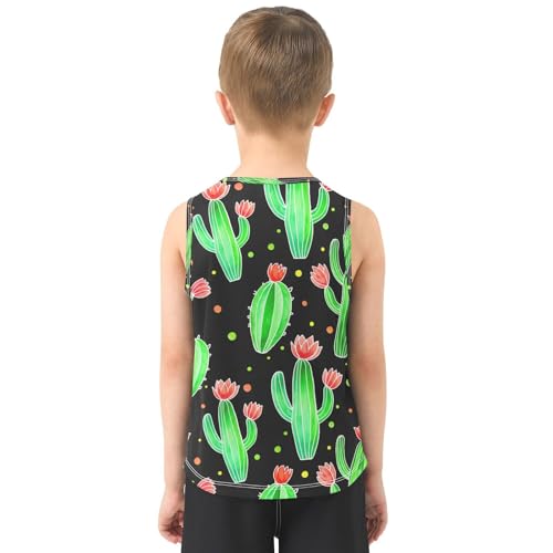 Cactus Plant Black Boys Tank Tops Quik Dry Toddler Tank Top Undershirts T-Shirts for 3-15 Years,3T3