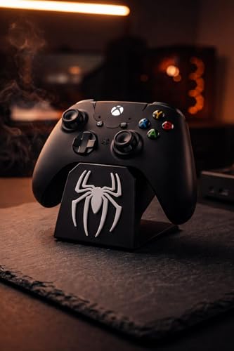 Image of Gaming Controller Stand - Universal Display Holder for PS5, Xbox & Switch Controllers | Spider-Themed Design | Anti-Slip Base | Desk Organizer for Gamers (Black-White)
