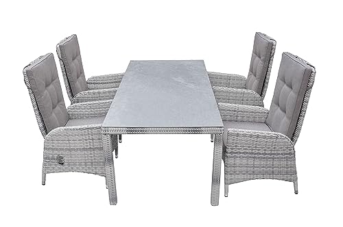 LC Garden »Parmina« Dining Set 5tlg. Sitzgruppe Polyrattan Gartenmöbel Set Terassen-Set weiß-grau