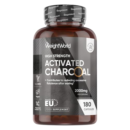 Activated Charcoal Capsules 2000mg - 180 Capsules - Vegan-Friendly Activated Charcoal Supplement - Sourced from Coconut - Non-GMO & Magnesium Stearate-Free