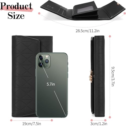 Image of aurrako Wallets for Women Leather Credit Card Holder RFID Trifold Ladies Wallets Coins Zipper Pocket with ID Window Large Capacity (Black)