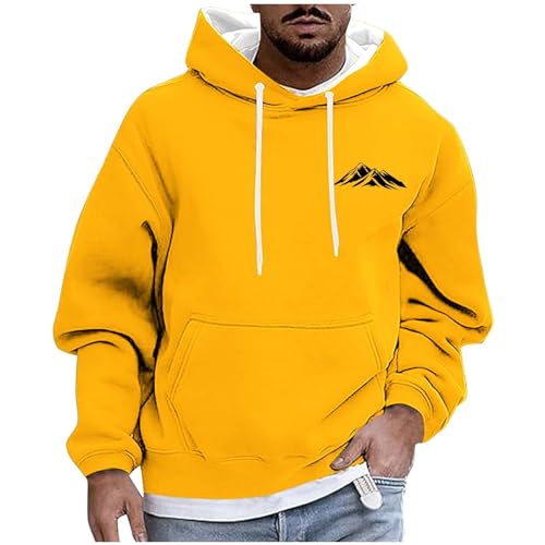 Mens Sweatshirt Hooded Fall Winter High Neck Pullover Lightweight Fleece Loose Fit Printed Long Sleeve with Pocket