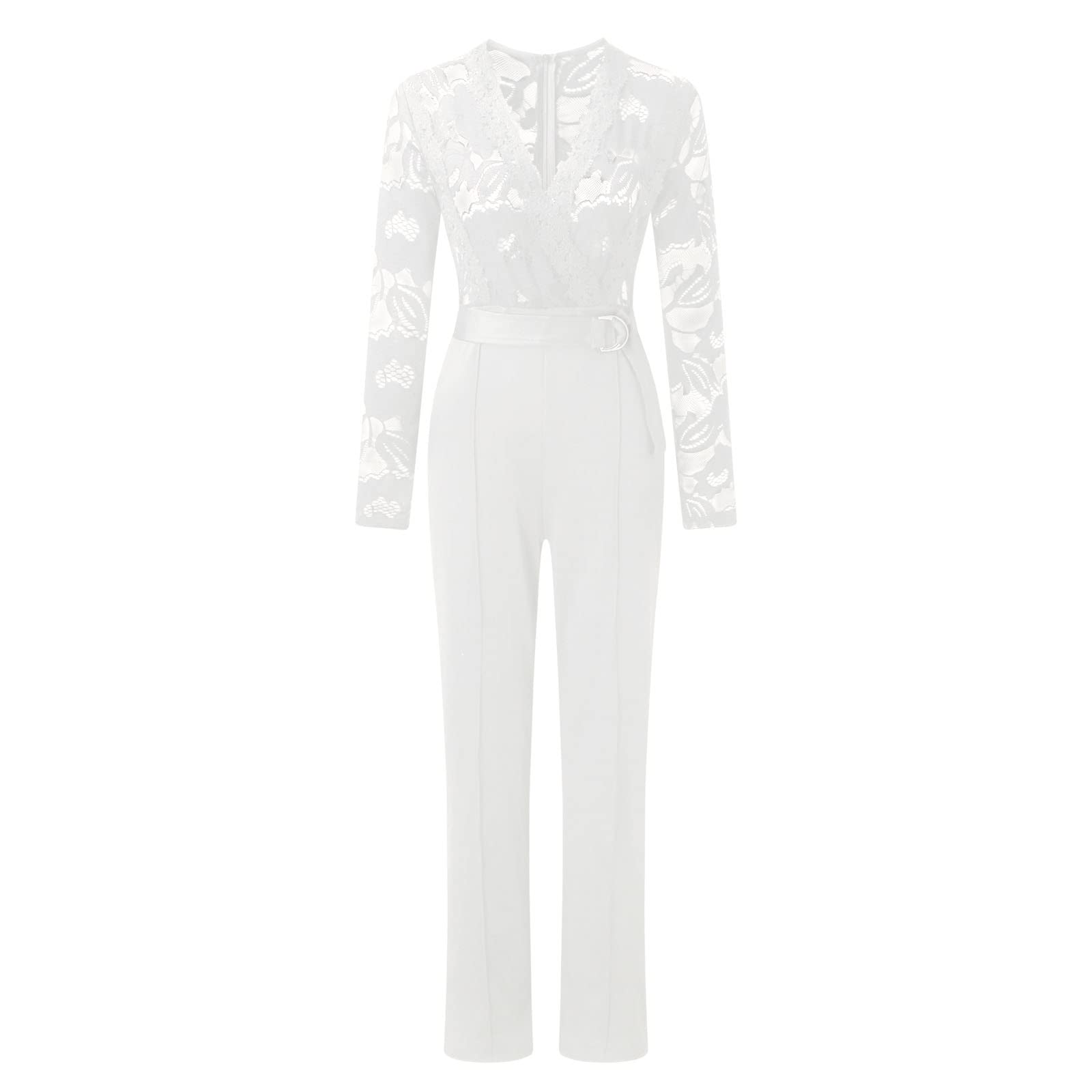 Generisch Mono para mujer, traje de pantalón, conjunto de mono de manga larga para mujer, mono de club, de encaje, bodycon