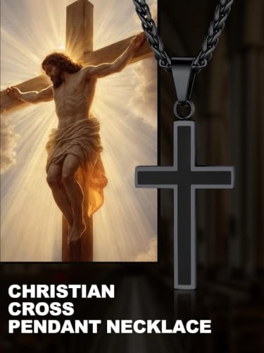 Image of U7 Cross Necklace for Men, Stainless Steel Silver Black Gold Mens Cross Necklace, 22-24 Inches