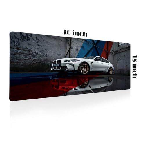 Image of Gadgets WRAP Extra Large Desk Mat Mouse Pad 18 x 36 Inch, Anti-Slip, Spill-Resistant, Ideal for Home, Office, Gaming Setups - White BMW M3