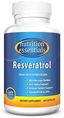 Nutrition Essentials Resveratrol | Natural Supplement for Anti-Aging and Immune System Support | Trans-Resveratrol Blend with Moringa Oleifera | GMP Approved | Made in USA | 60 Capsules