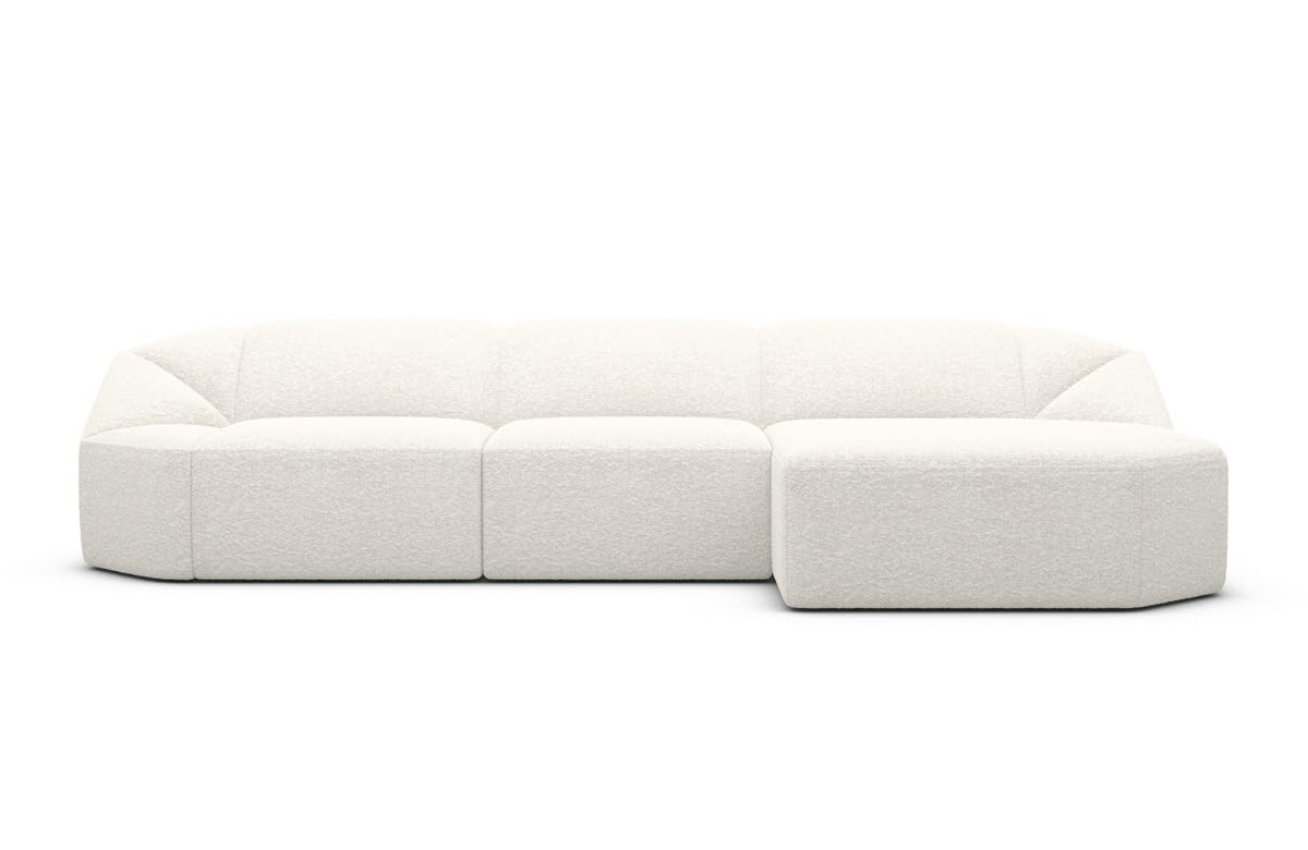 Ecksofa Cabrera L Form kurz Stoffsofa Sofa Designersofa Bouclè Weiss (Ottomane rechts)
