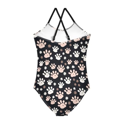 Black Pink Paw Prints Girls One Piece Swimsuit Beach Swimwear 208521732