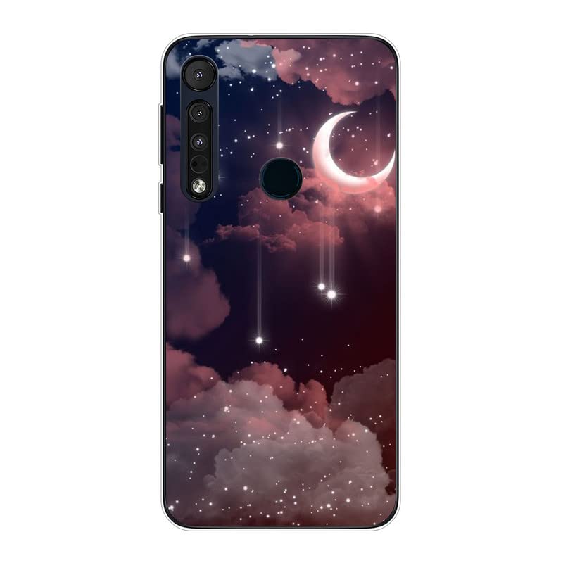 KARTXITAI Funda Silicone Case Compatible con Motorola One Macro, Carcasa de Silicona Cover, Gel Flexible,Regalo Original - Estrellas, Luna, Nubes, Cielo