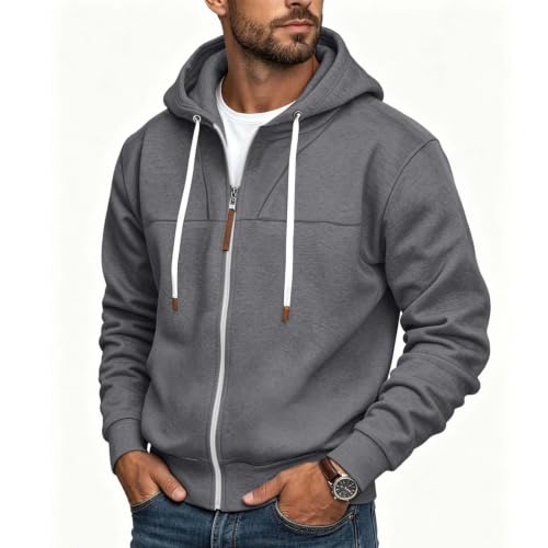 Mens Full Zip Hoodies Fashion Fleece Drawstring Hooded Sweatshirts Jackets - image 3