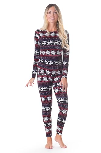 Rocky thermal underwear women long johns womens thermals top bottom set fleece lined under wear clothes base layer thermals women cold weather winter ski (Christmas Design - Medium)