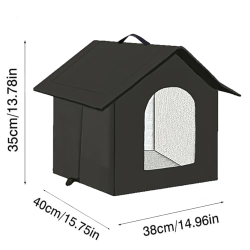 Katzenhaus Outdoor, Katzenhöhle für Draußen, Katzenhaus Für Draußen Winterfest Wasserdicht, Kombiniert isolierte Aluminiumfolie Mit abnehmbarem Transparentem Vorhang (M, Schwarz-1)