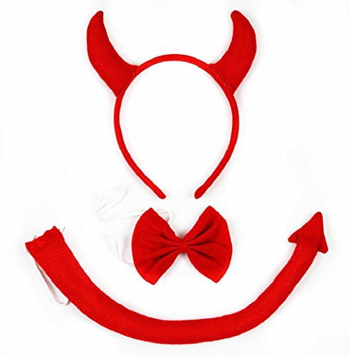 She's Shining Diadema de Cuernos Orejas Diadema de Cola Conjunto de Disfraces de Halloween Sombreros de Fiesta (Rojo)