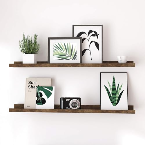 Image of Brown Floating Shelves for Wall Decor, 36 in Shelf with Lip Set of 2