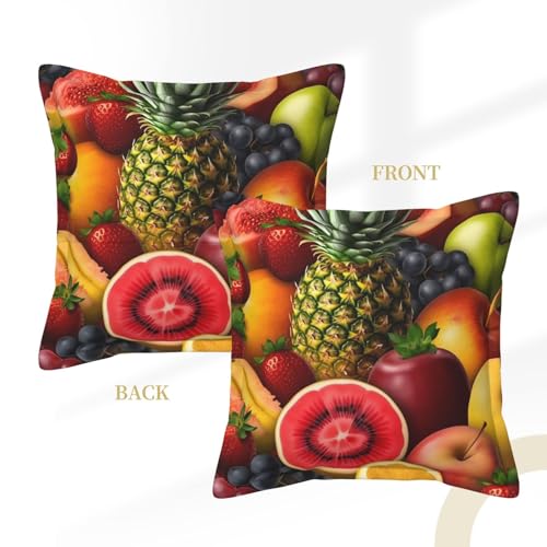 Housse de coussin en similicuir motif fruits frais lot de 2 carrées style rustique - 8