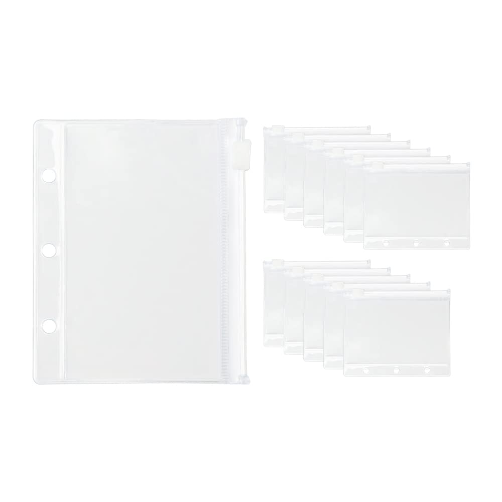 Photo 1 of 12Pack Binder Pockets Clear Mini Size Zipper Binder Pouches Bag Waterproof Loose Leaf 3 Holes Zipper Binder Pockets for Journal Budget Filing Pockets Bags