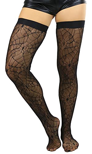 Image of ToBeInStyle Women's Spiderweb & Crawling Spider Print Hosiery Tights & Thigh High Stockings