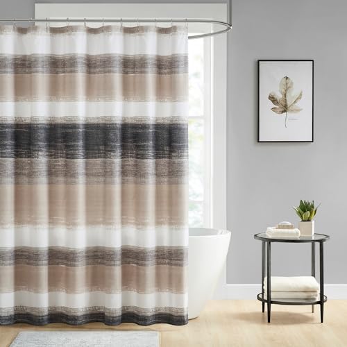 Madison Park Essentials Shower Curtain, Watercolor Print Multi Taupe Shower Curtain for Bath Room, Modern Bathroom Décor, Machine Washable, Microfiber Fabric Shower Curtain, Saben, 72x72 Taupe/Black by Madison Park - Used condition - CA$19.93