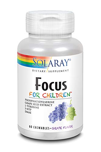 Image of SOLARAY Kids Focus Chewables with Phosphatidylserine - Natural Brain Development Support with DMAE, Memory & Concentration Support for Children, Kids Focus and Attention Supplement - 60 Chewables