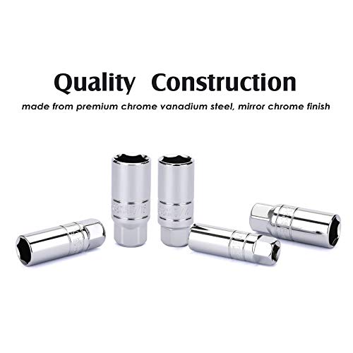 Image of MIXPOWER 3 /8-Inch Drive Spark Plug Socket Set, SAE & Metric, CR-V Steel Mirror finish, 6-Point, 5 /8-Inch, 3 /4-Inch, 13 /16-Inch, 14mm, 18mm, 5-Piece Set