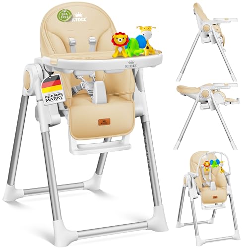 KIDIZ® 3in1 Hochstuhl Kinderhochstuhl inkl. Spielbügel, Babyliege, Kombihochstuhl Babyhochsitz,7 höhenverstellbar Verstellbare Rückenlehne, mitwachsend ab 0 bis 36 Monate Babystuhl, Beige