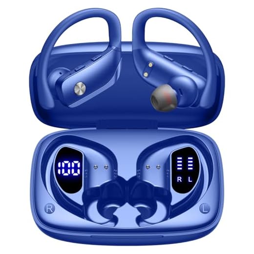 Wireless Earbuds Bluetooth Headphones 48hrs Play Back Sport Earphones with LED Display Over-Ear Buds with Earhooks Built-in Mic Headset for Workout Blue BMANI-VEAT00L