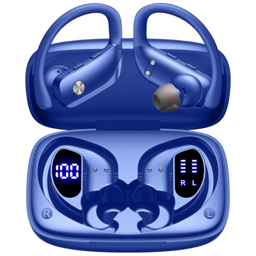 bmani Ear Buds Wireless Earbuds Bluetooth Headphones with 80H Playtime LED Display Case, Over-Ear Hook with Mic, Stereo Sound, Easy Button Controls, Sports Earphones for Running Workout Gym Blue by bmani - Used condition - US$24.03