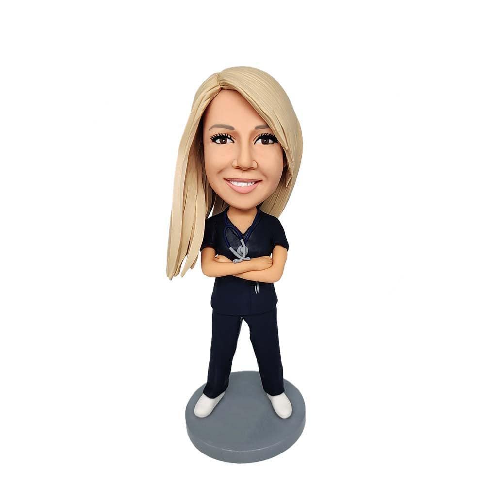 Custom Female Surgeon Bobblehead - Personalized Skilled Figurine for Women, Made from Your Photo, Surgeon in Scrubs, Handmade Clay Gift for Medical Office Home Decor Collectible